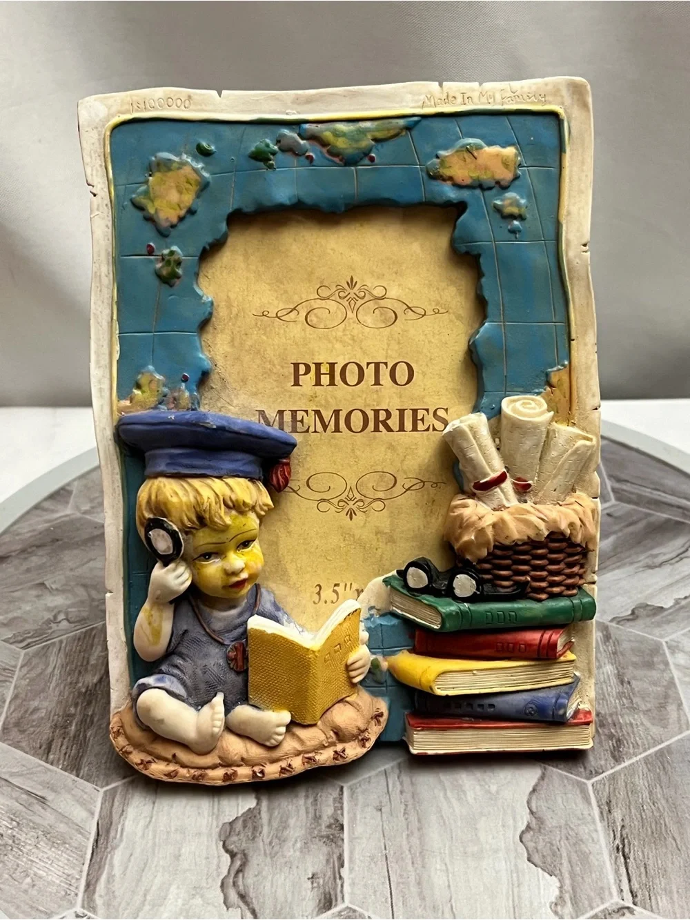 Photo Plus 3.5x5 School Child Books Map 3D Resin Picture Frame Vintage Decor